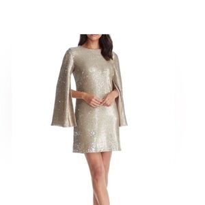 Dress The Population Liza Longsleeve Cape Sleeve Short Sequin gold size small